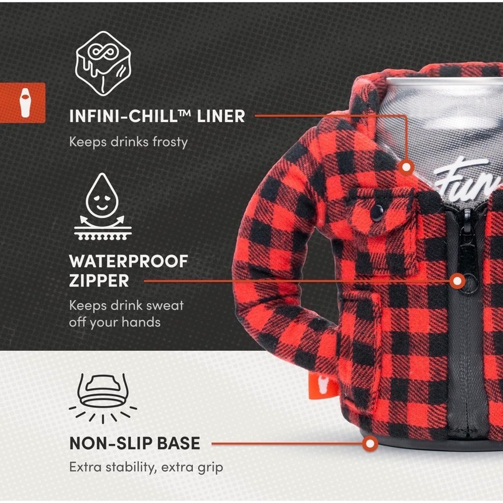 Puffin Drinkwear Flannel Plaid Shirt Can Cooler Cozy Fits 12oz 16oz Cans NWT - Picture 4 of 14